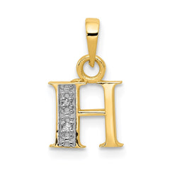 14KY with Rhodium Diamond Letter H Initial Pendant
