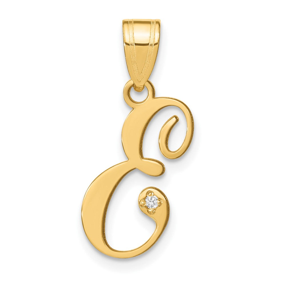 14KW Script Letter E Initial Pendant with Diamond - 2