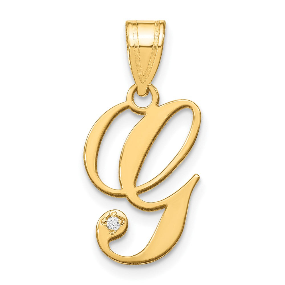14KW Script Letter G Initial Pendant with Diamond