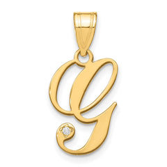 14KW Script Letter G Initial Pendant with Diamond