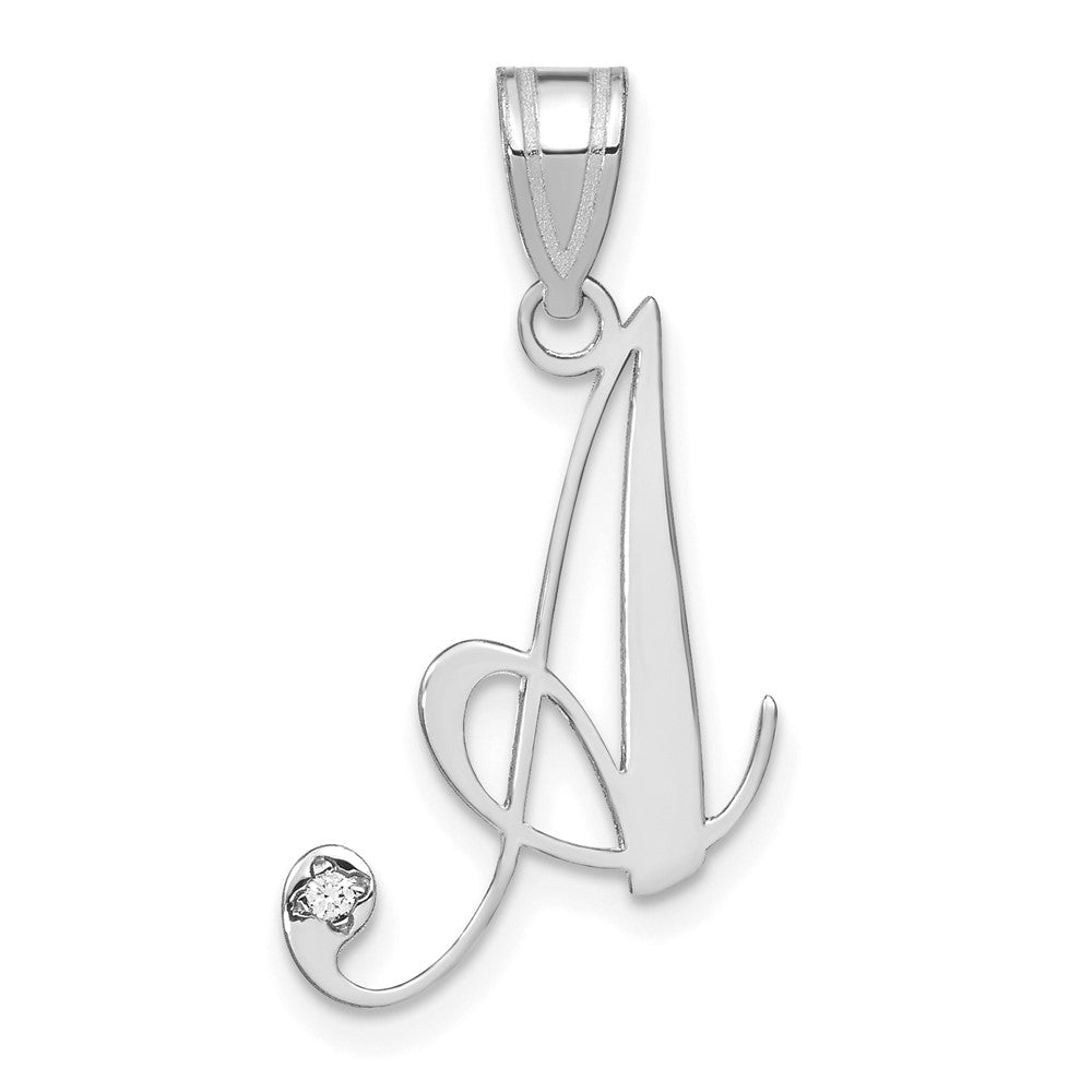 14K White Gold Script Letter A Initial Pendant with Diamond