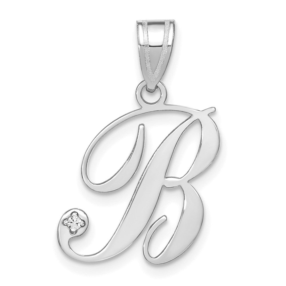 14K White Gold Script Letter B  Initial Pendant with Diamond