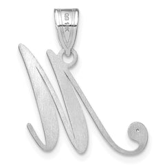 14K White Gold Script Letter M Initial Pendant with Diamond