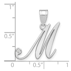 14K White Gold Script Letter M Initial Pendant with Diamond
