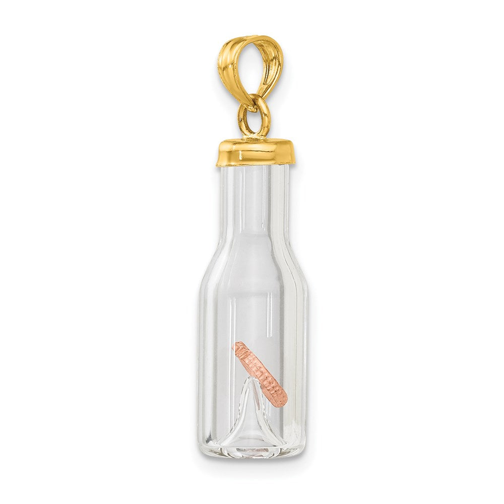 14k 3-D Mini Penny in Glass Bottle Pendant