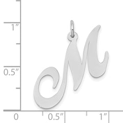 14k White Gold Large Fancy Script Letter M Initial Charm