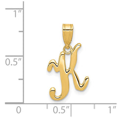 14KY Script Letter K Initial Pendant - 2