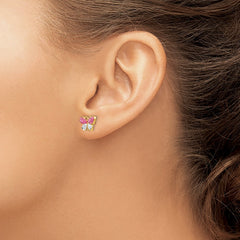 14k Pink/White Crystal Butterfly Post Earrings