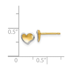 14k Two-tone Polished and Satin Heart Post Earrings