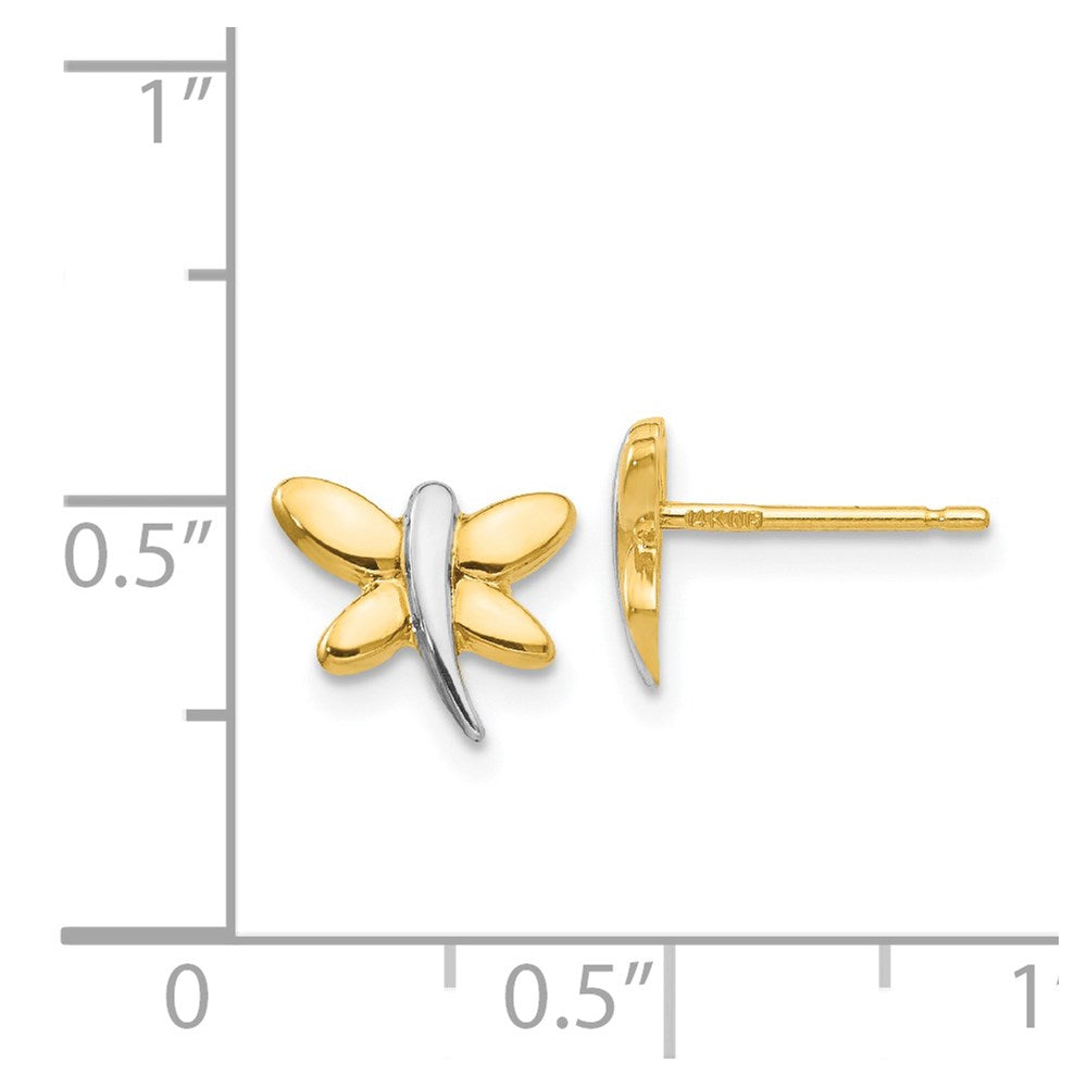 14k with Rhodium Polished Dragonfly Post Earrings