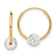 14k Polished Crystal and Resin Bead Endless Hoops