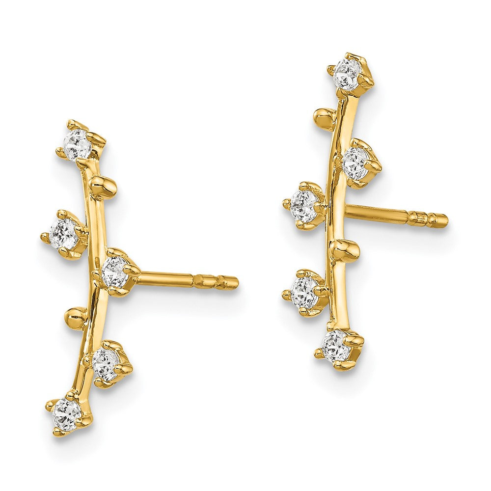 14k Polished Bar CZ Post Earrings