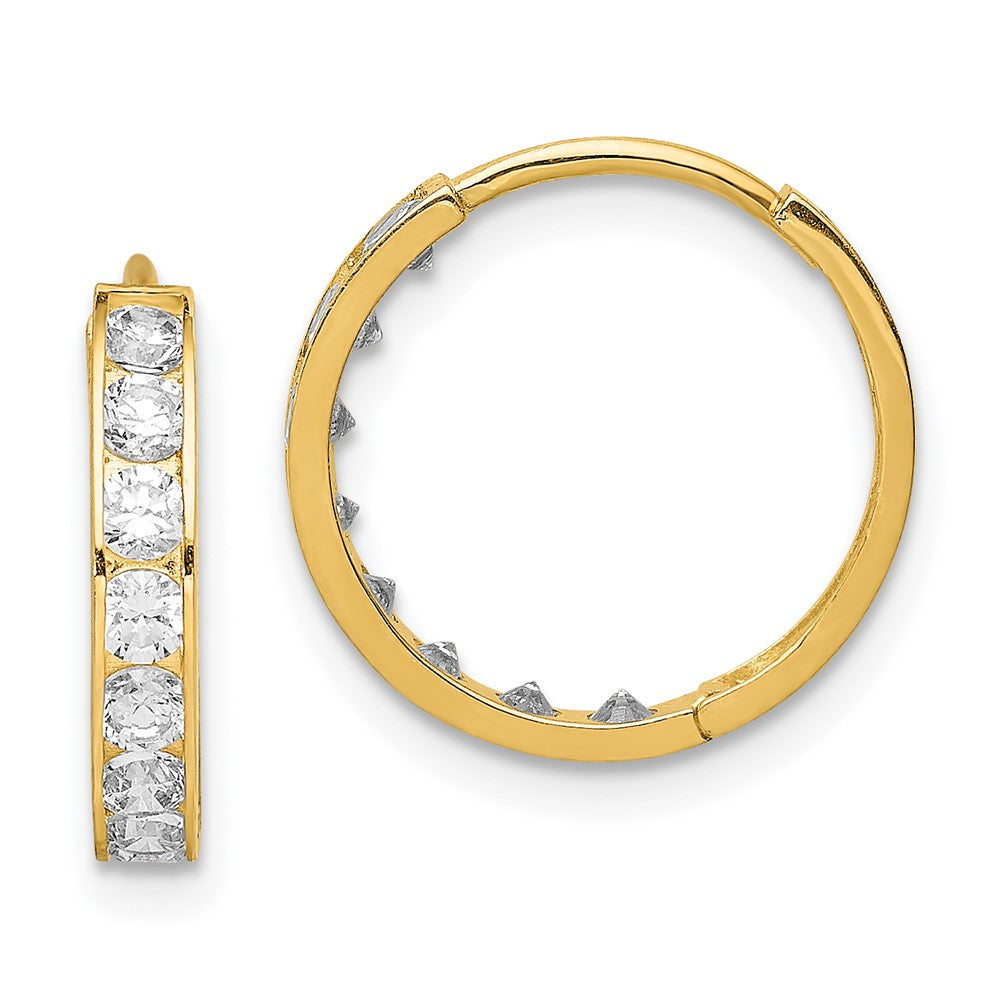 14K CZ Hinged Hoop Earrings - 2
