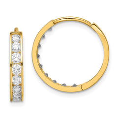 14K CZ Hinged Hoop Earrings - 3