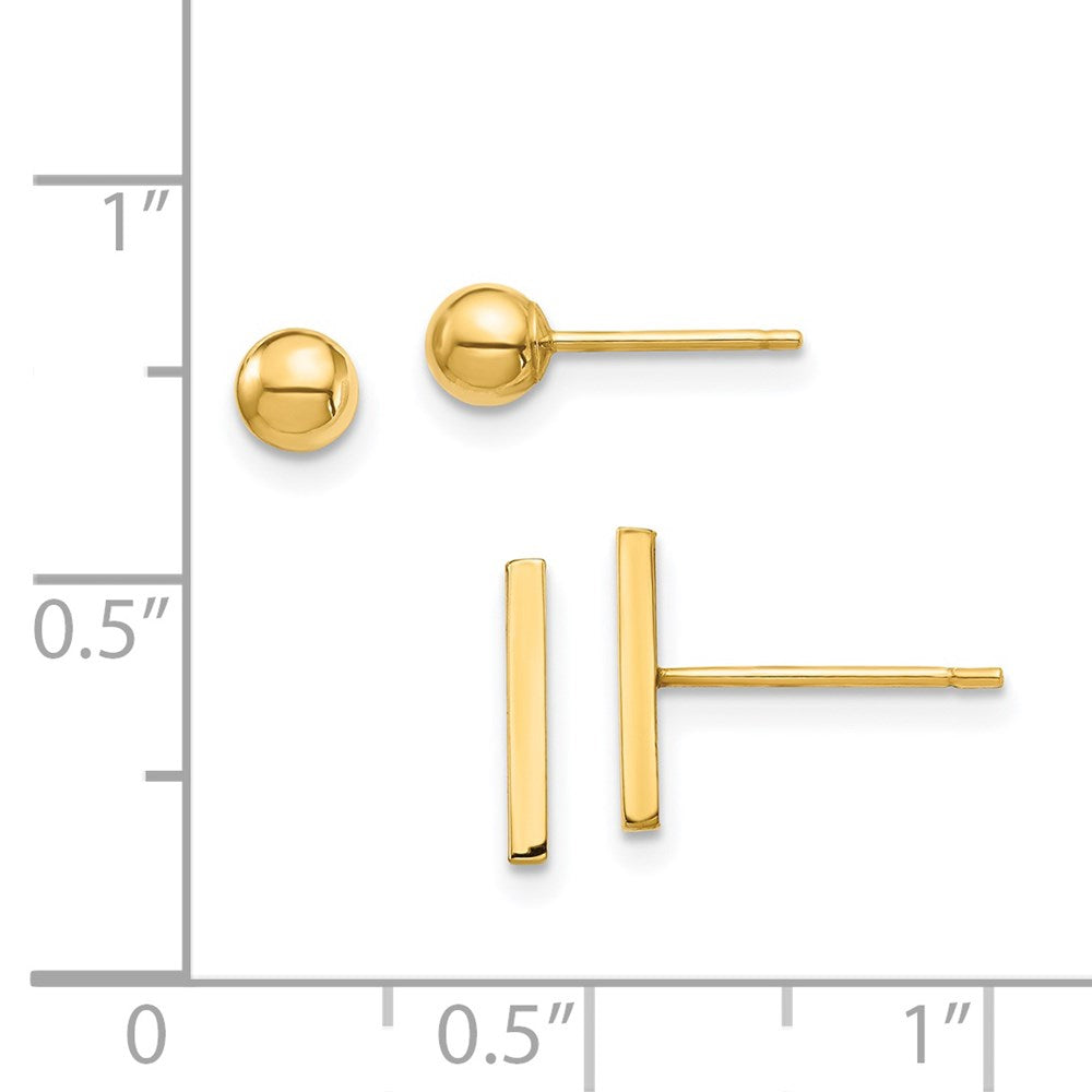 14K Bar and 3mm Ball Post Earrings Set