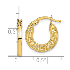14K Polished Hollow Greek Key Hoop Earrings