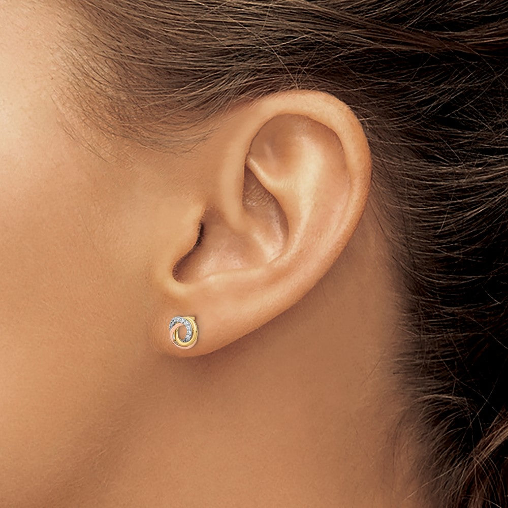 14k Tri-colored CZ Circle Post Earrings