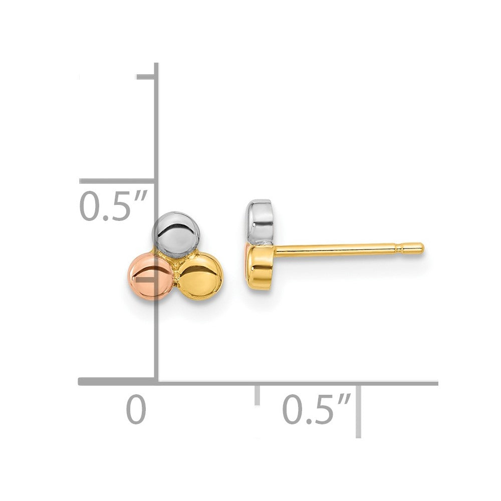 14K Tri-color Circle Post Earrings