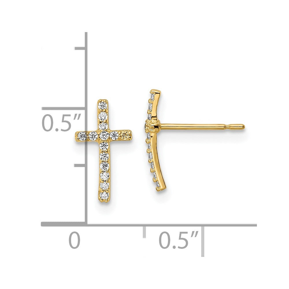 14k CZ Cross Post Earrings - 2