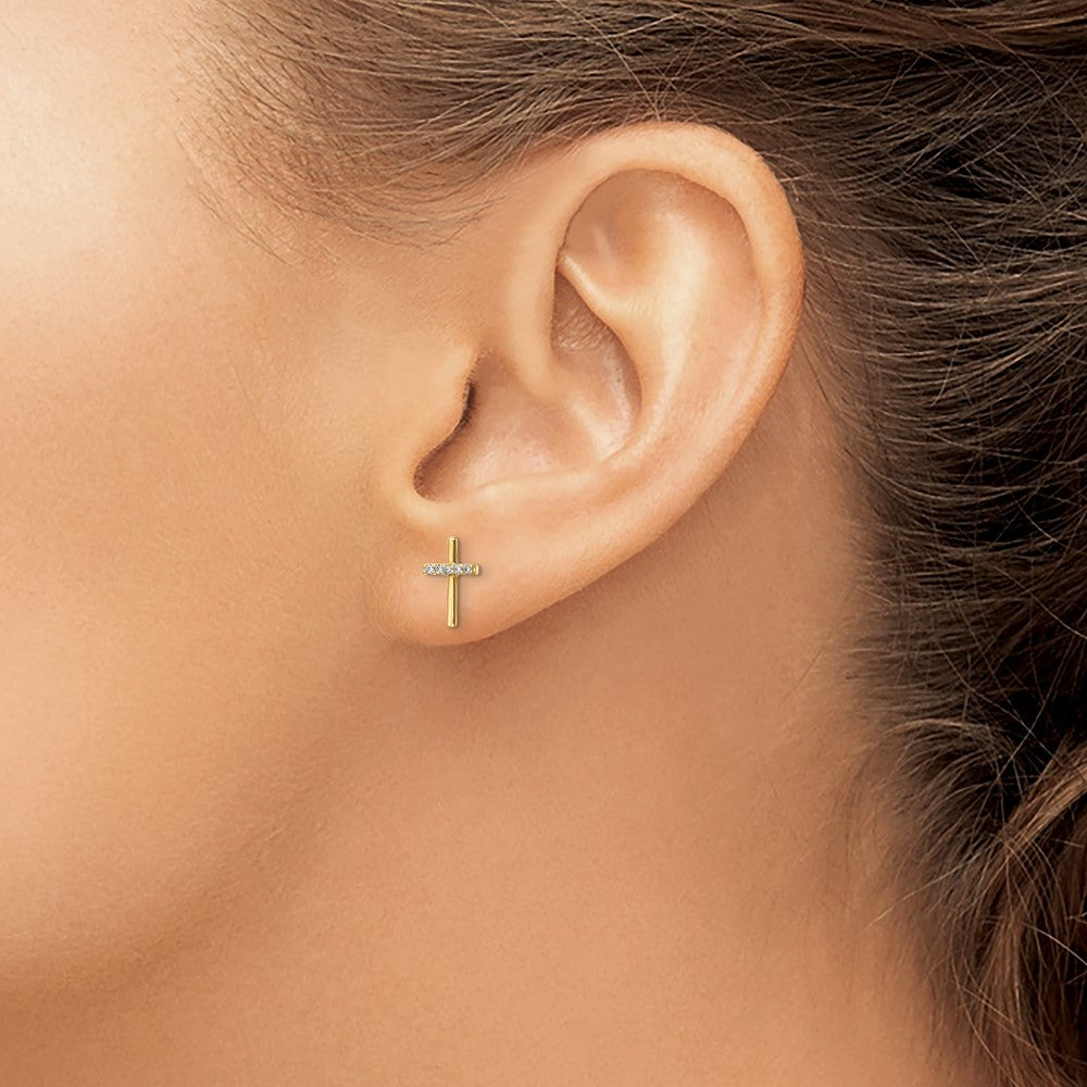 14k CZ Cross Post Earrings - 3