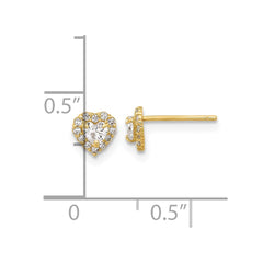 14K CZ Heart Post Earrings