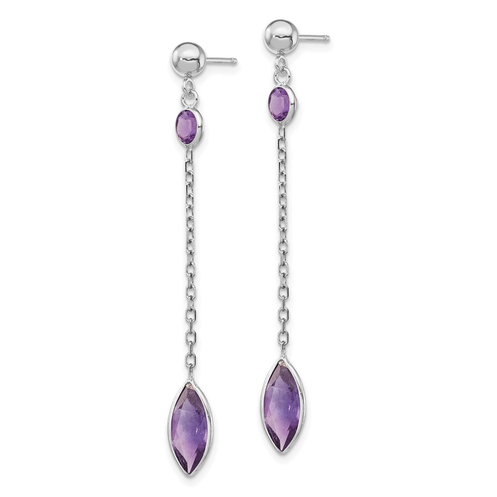 14k White Gold Amethyst Post Dangle Earrings