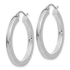 14k White Gold 3mm Polished Square Tube Hoop Earrings - 2