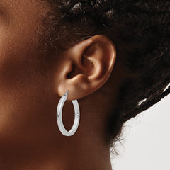 14k White Gold 3mm Polished Square Tube Hoop Earrings - 2