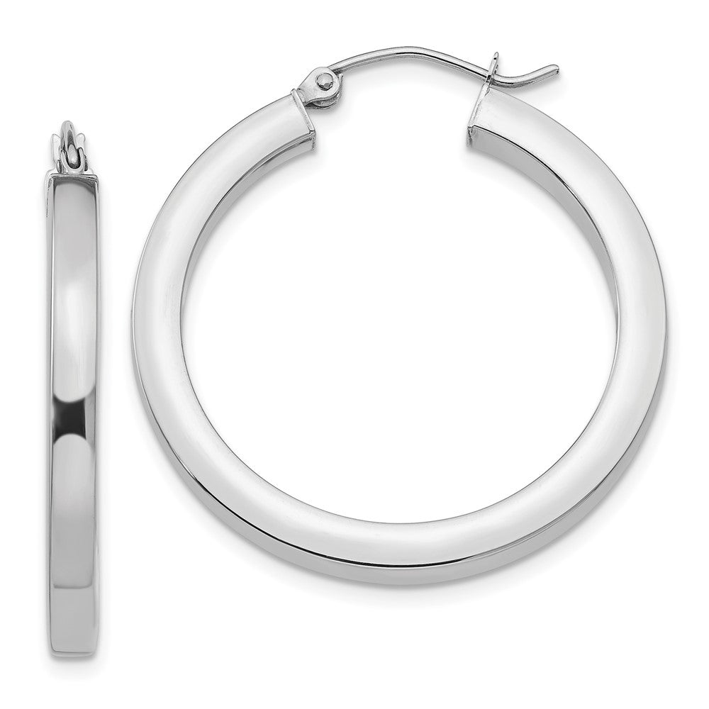 14k White Gold 3mm Polished Square Tube Hoop Earrings - 2