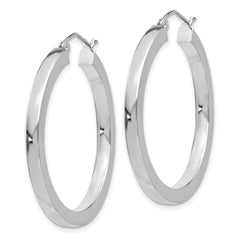 14k White Gold 3mm Polished Square Tube Hoop Earrings - 3