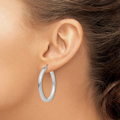 14k White Gold 3mm Polished Square Tube Hoop Earrings - 3