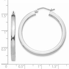 14k White Gold 3mm Polished Square Tube Hoop Earrings - 3