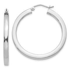 14k White Gold 3mm Polished Square Tube Hoop Earrings - 3