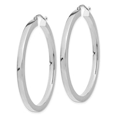 14k White Gold 3mm Polished Square Tube Hoop Earrings - 4