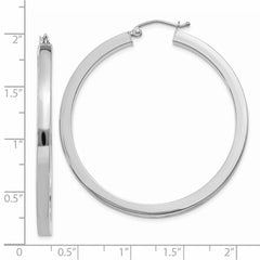 14k White Gold 3mm Polished Square Tube Hoop Earrings - 4