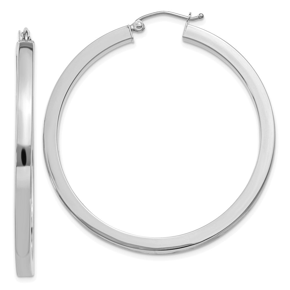 14k White Gold 3mm Polished Square Tube Hoop Earrings - 4