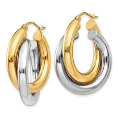 14k Two-tone Polished Double Tube Hoop Earrings - 2