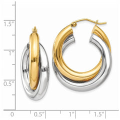 14k Two-tone Polished Double Tube Hoop Earrings - 2