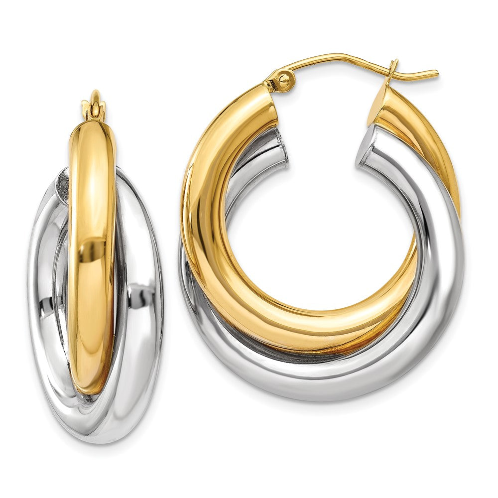 14k Two-tone Polished Double Tube Hoop Earrings - 2