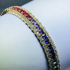 LIV 18k yellow gold over sterling silver rainbow sapphire wide tennis bracelet bracelet