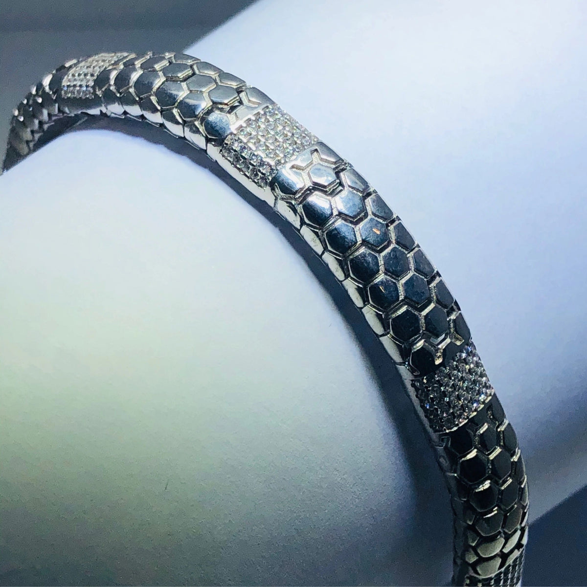 LIV platinum over sterling silver white sapphire snake design tennis bracelet