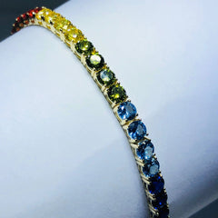 LIV platinum over sterling silver rainbow sapphire tennis bracelet 6” length