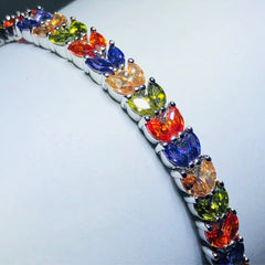 LIV platinum over sterling silver rainbow sapphire marquise tennis bracelet