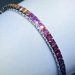 LIV platinum over sterling silver pricess cut rainbow sapphire tennis bracelet
