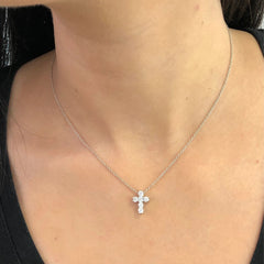 LIV Platinum plated sterling silver mini cross necklace with simulated diamonds