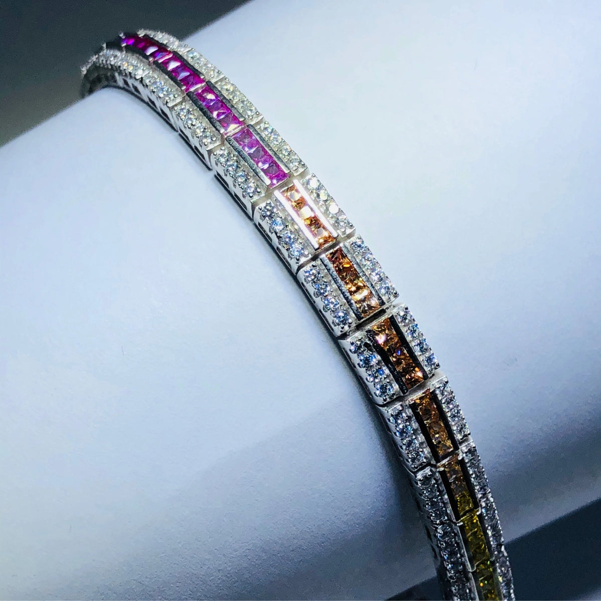 LIV platinum over sterling silver rainbow sapphire tennis bracelet