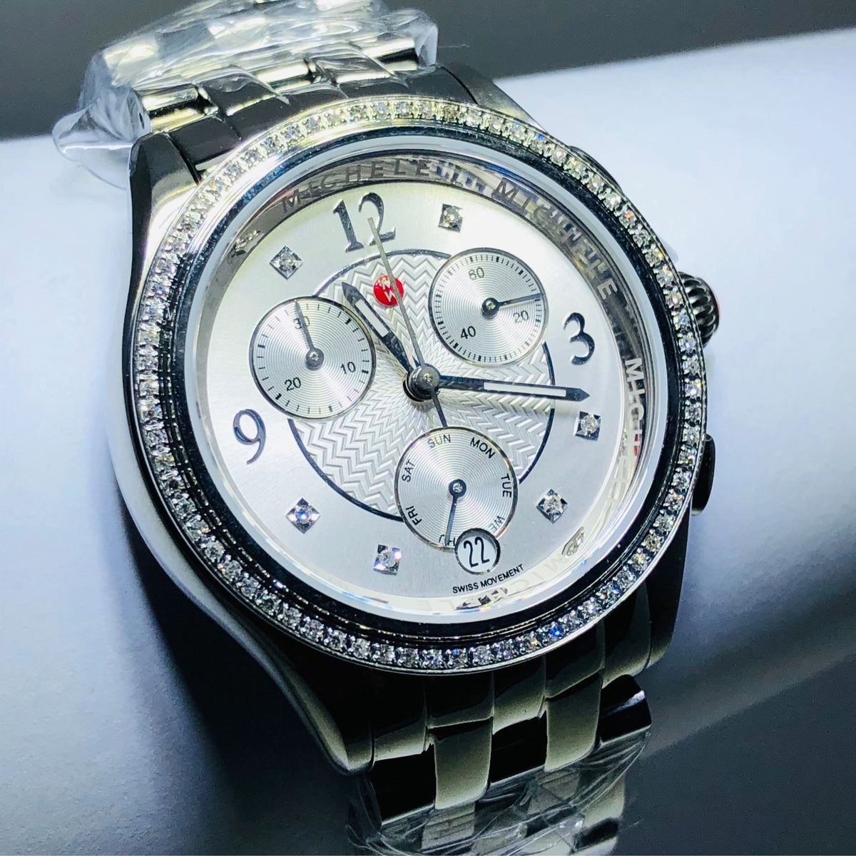 Michele sport edition stainless steel diamond watch