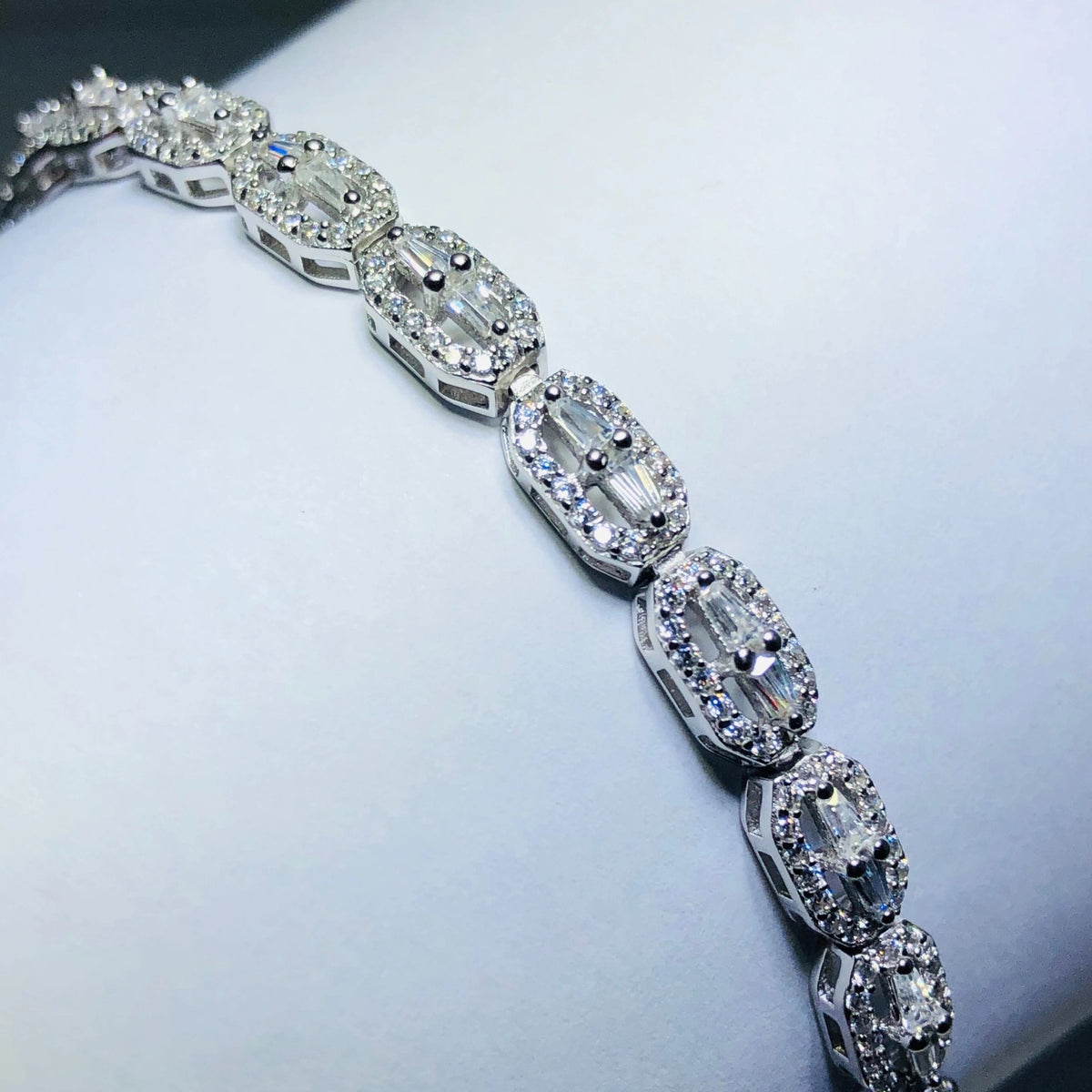 LIV platinum over sterling silver white sapphire baguette tennis bracelet