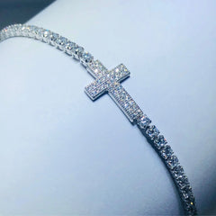 LIV platinum over sterling silver white sapphire cross design tennis bracelet