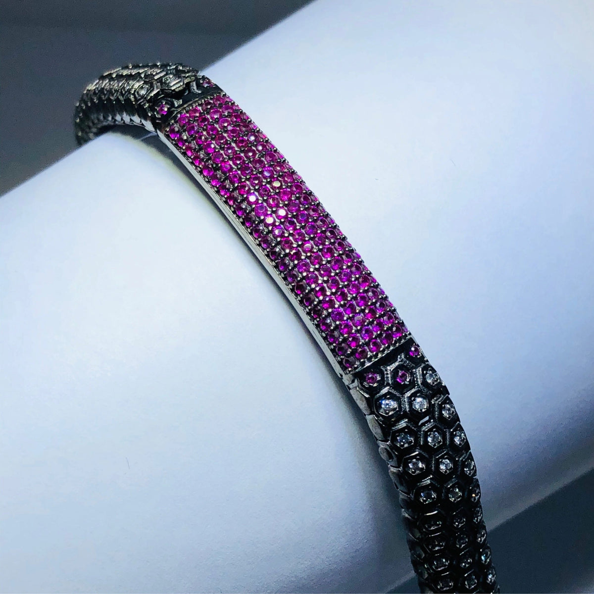 LIV 18k black gold over sterling silver pink sapphire pave bar tennis bracelet